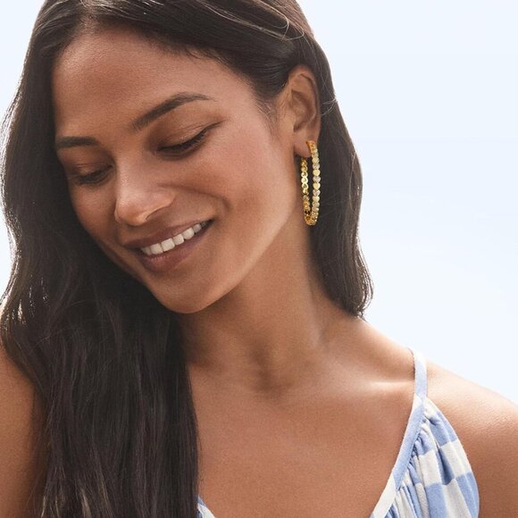 14k Gold Plated 50mm Heart Cubic Zirconia Rhinestone Hoop Earring for Women - Picture 4 of 7